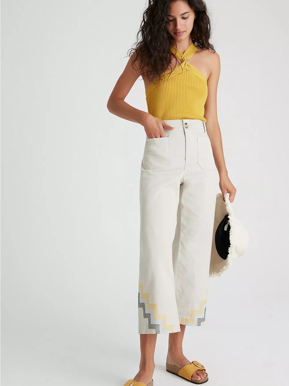 Maeve Anthropologie Hallee Embroidered Wide Leg Pants Size 10 NWT $148